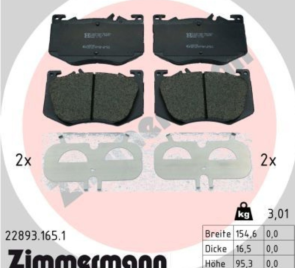 Front ZIMMERMANN 22893.165.1 Brake Pad Set, disc brake for MERCEDES-BENZ,MERCEDE