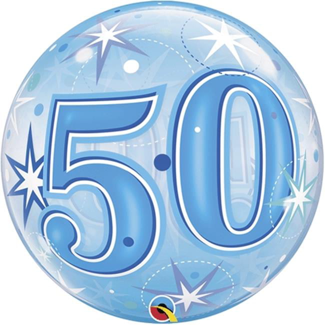 22inch Happy 50th Birthday Blue Starburst Sparkle Bubble Balloon In A Box