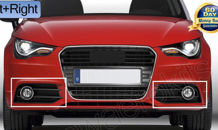1Pair Front Bumper Fog Light Grille Cover Chrome Ring+Black Fit Audi A1 8X 10-14