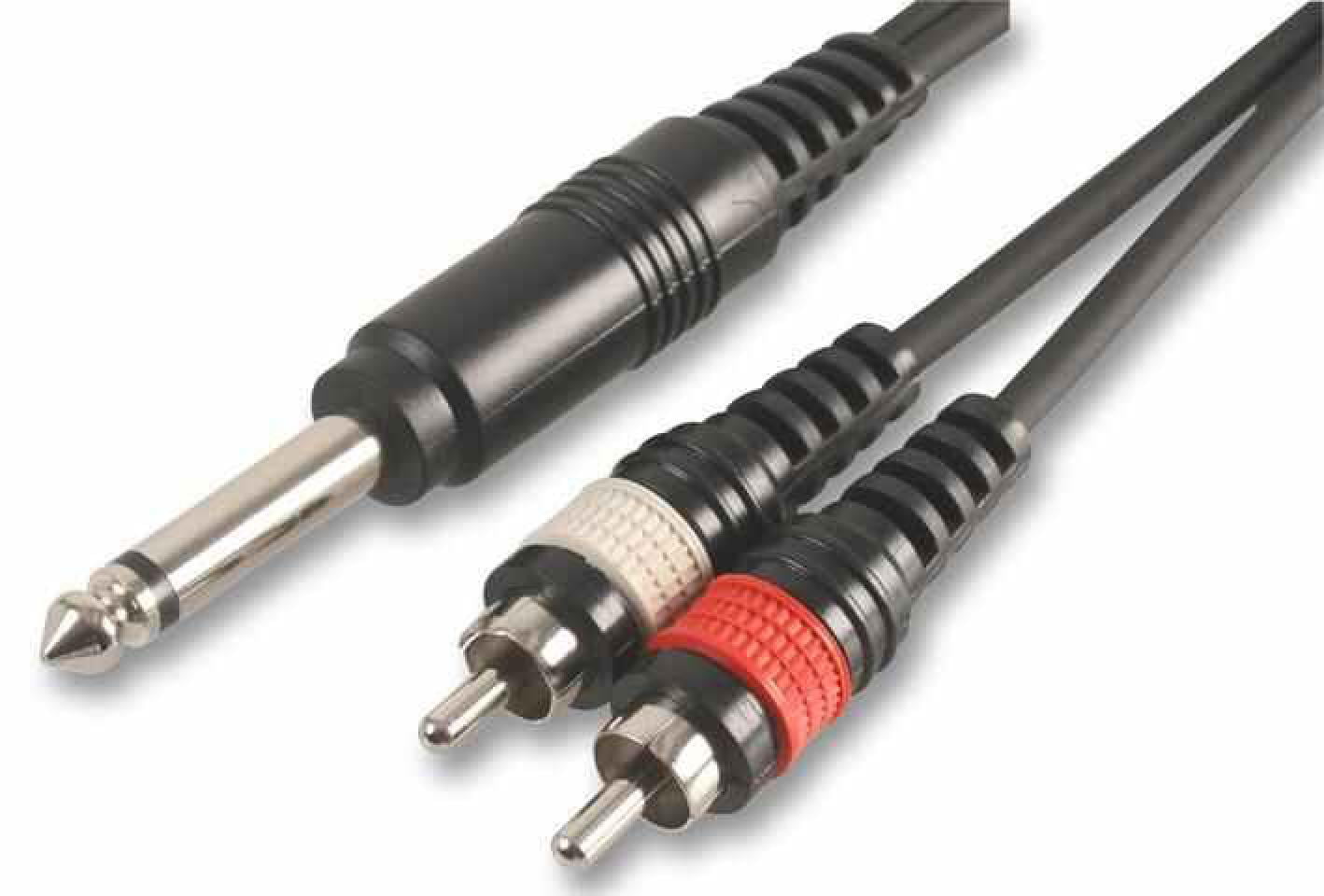 PULSE PLS00138 - 3m 6.3mm Mono Jack to 2 x RCA / Phono PA Audio Cable DJ Lead