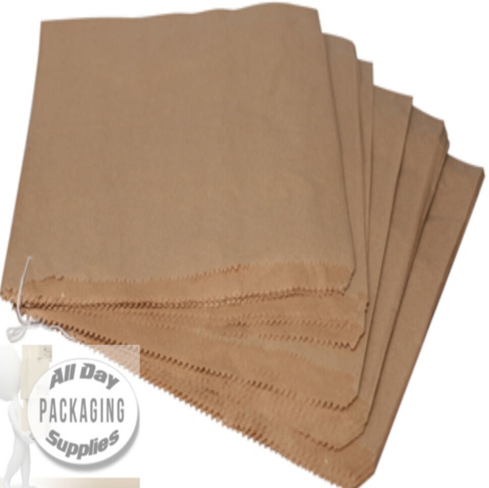 500 LARGE BROWN PAPER FLAT STRUNG BAGS 12.5x12.5"" FRUIT VEG SWEETS FOOD 315x315