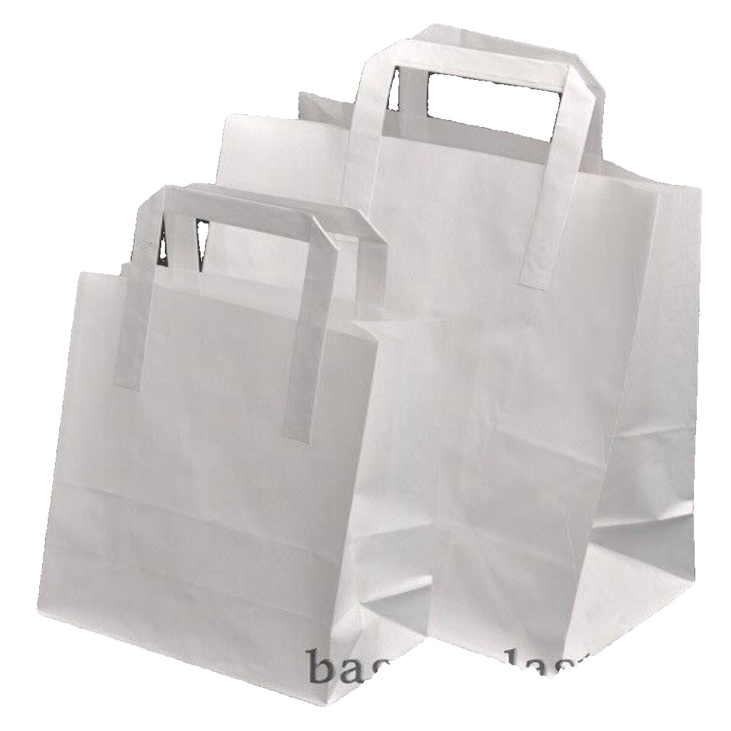 25 WHITE KRAFT PAPER SOS CARRIER BAGS 7"" x 3"" x 8.5"" BLOCKED BOTTOM