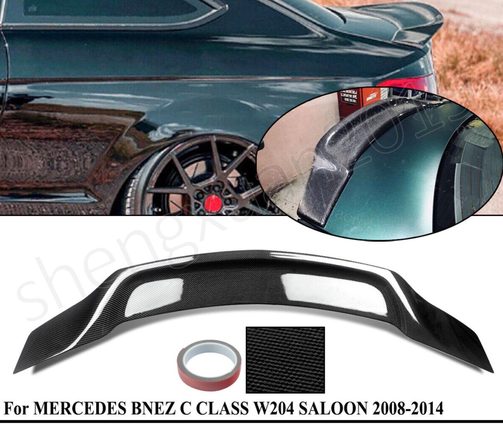 FOR 08-14 MERCEDES C W204 C300 C63 RT STYLE REAR TRUNK SPOILER WING CARBON LOOK