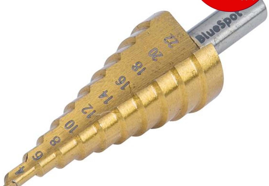 STEP DRILL HSS TITANIUM CONE HOLE CUTTER 4mm TO 22mm HOLE SIZES BLUE SPOT 32050