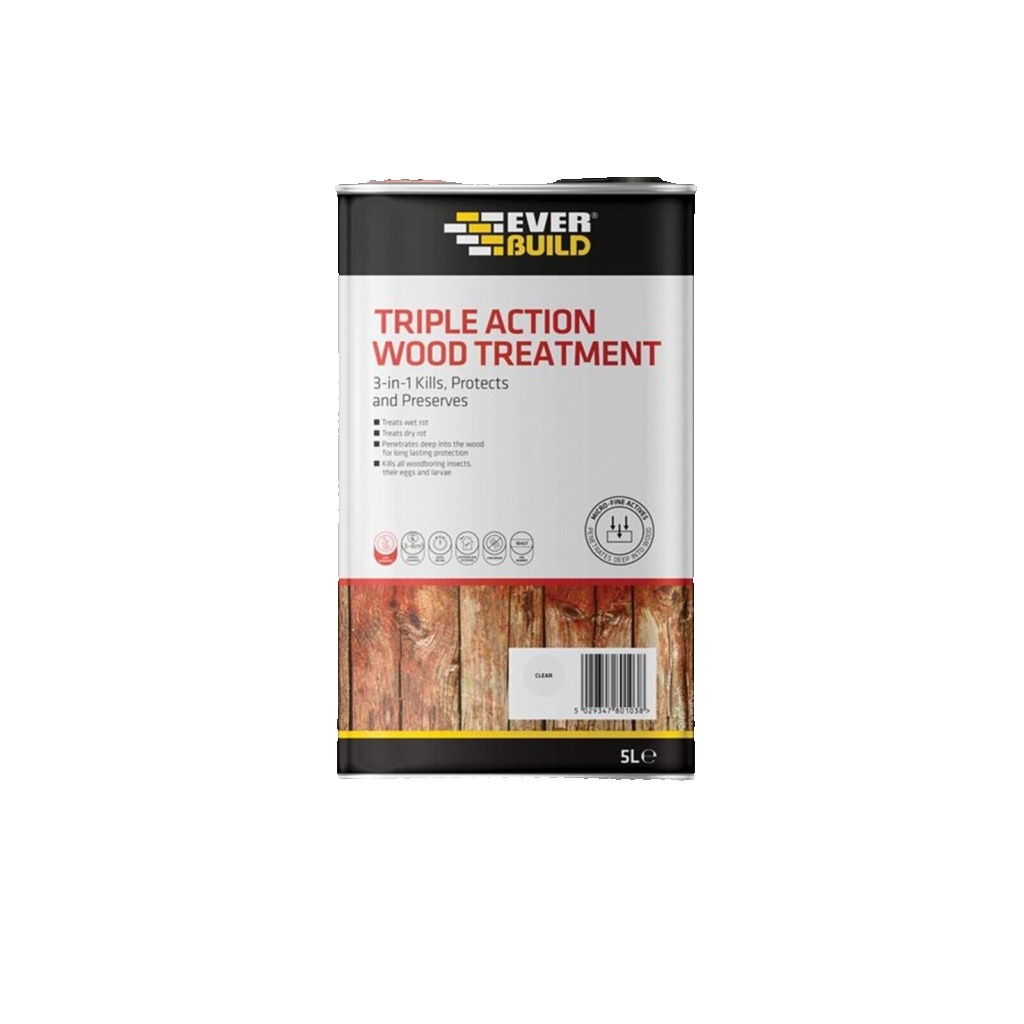 Everbuild Triple Action Wood Treatment | Preserver Dry & Wet Rot Decay | 1 L