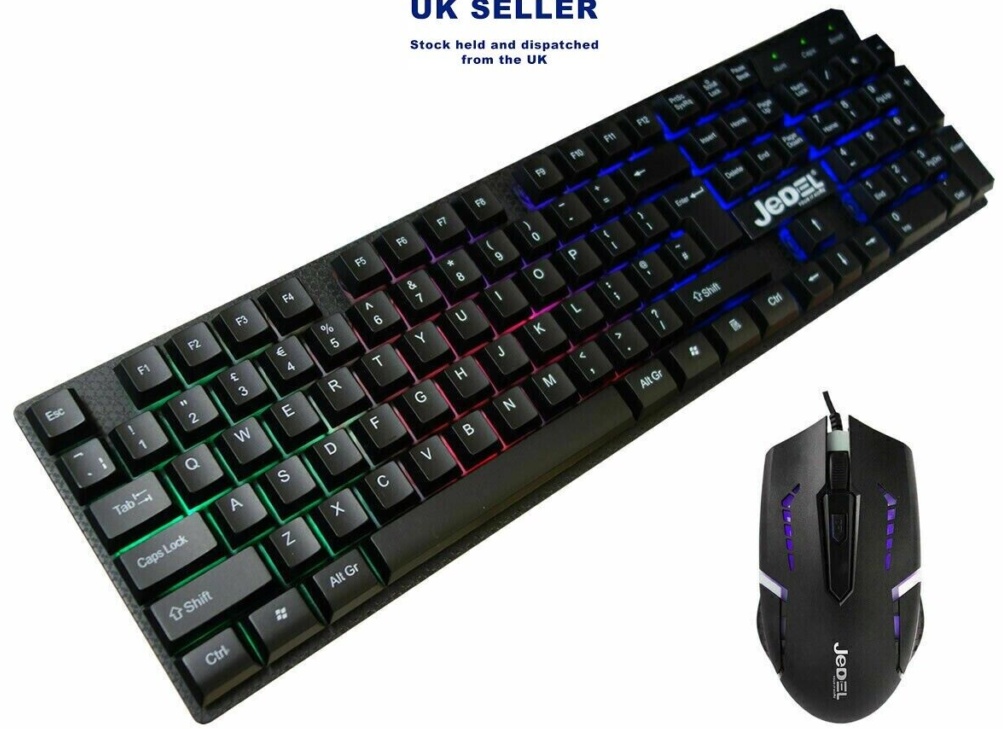 Gaming Keyboard And Mouse Set Rainbow RGB LED USB For PC Laptop Xbox One PS4 UK