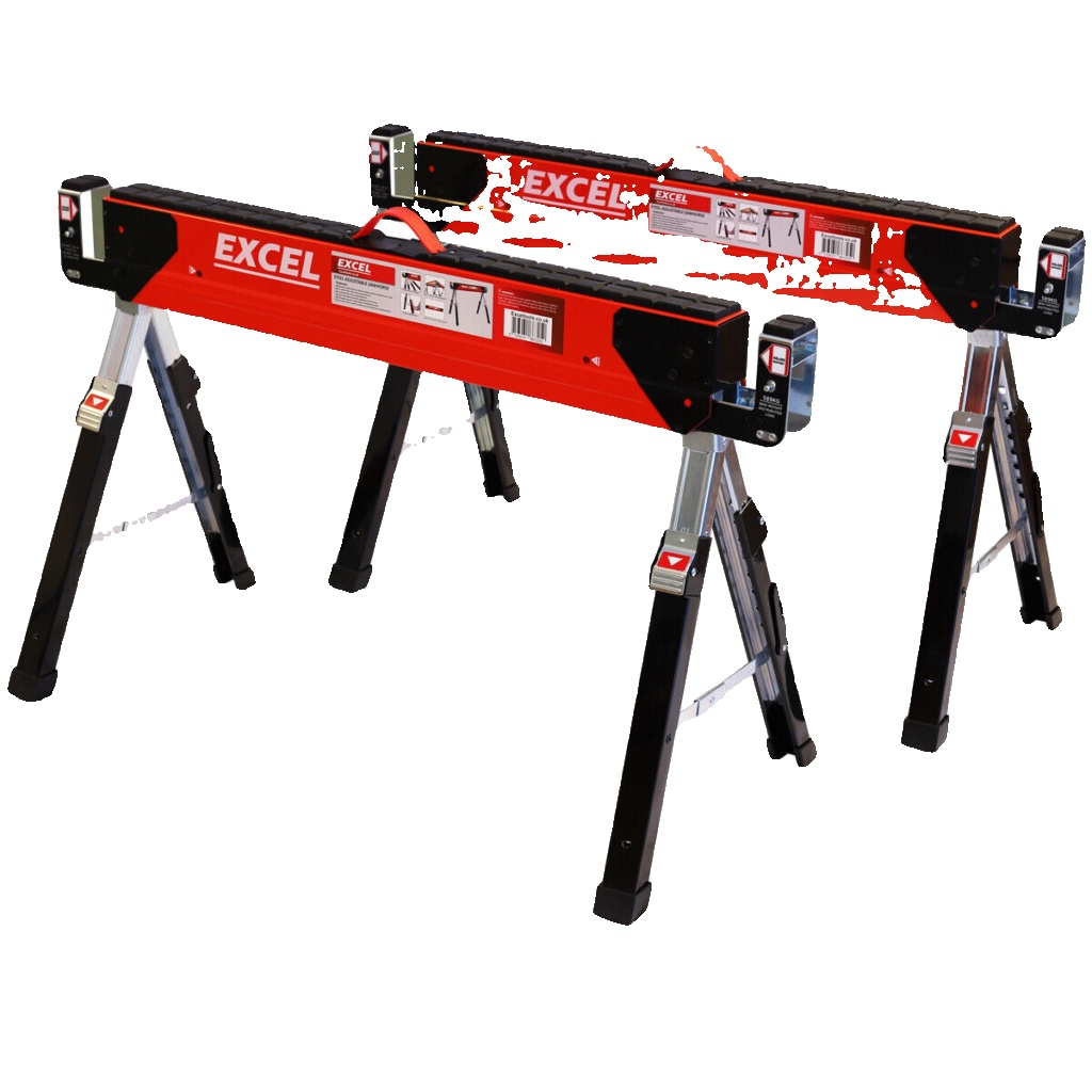 B&Q -  Excel Steel Sawhorse Twin Pack 1178Kg Load CapacityTelescopic LegsHeavy Duty Folding Work Support Stand For Diy & Trade Use - Image 3