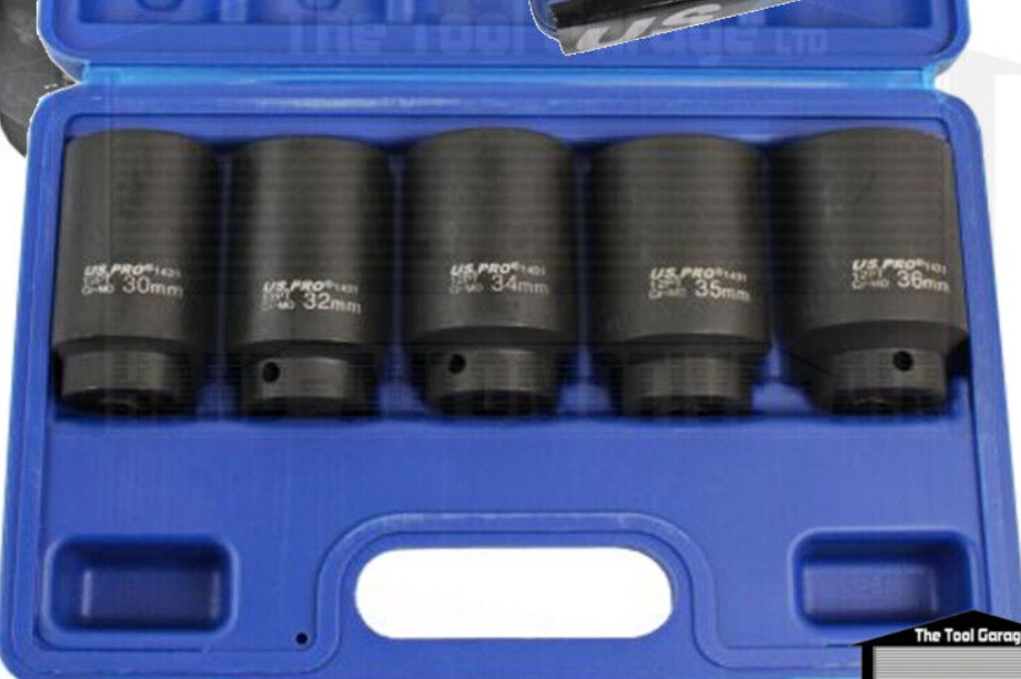 US PRO Tools 5pc 1/2"" dr  Deep Impact Hub Nut Socket 30, 32, 34, 35, 36mm B1431