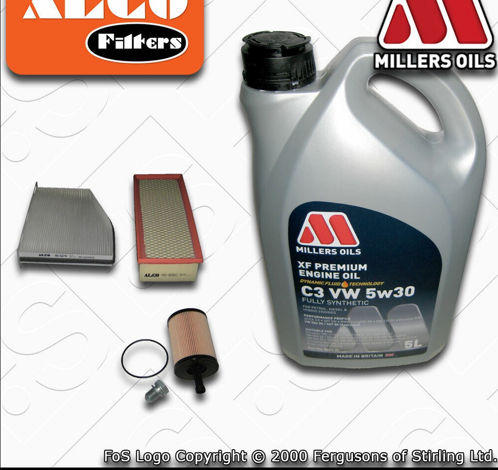 SERVICE KIT for AUDI A3 (8P) 1.9 TDI ALCO OIL AIR CABIN FILTERS +OIL (2003-2012)