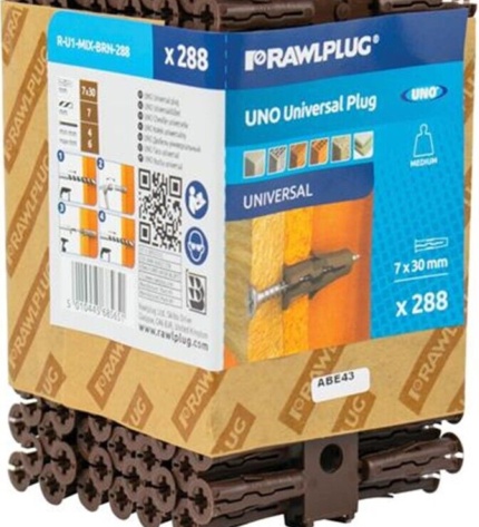 Rawlplug R-U1-MIX-BRN-288 Brown UNO� Plugs 7 x 30mm (Pack 288)