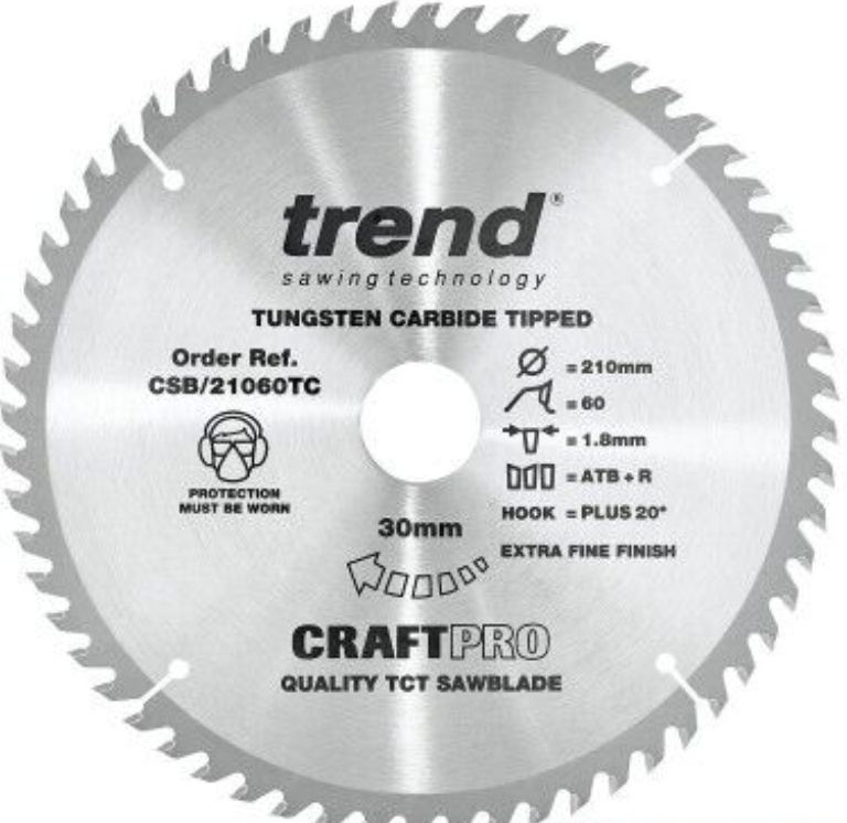 Trend CraftPro Thin Kerf Cordless Saw Blade - 210mm dia x 1.8 kerf x 30 bore 60T