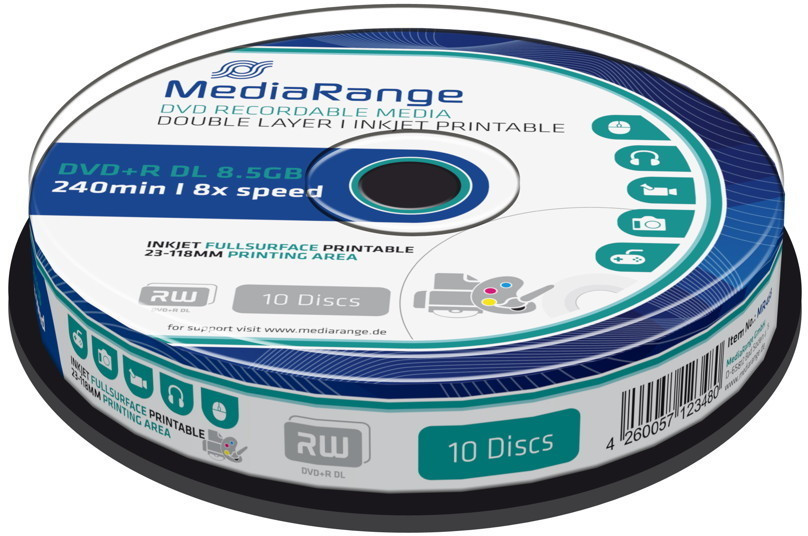 10 MediaRange Dual Layer DVD+R Double DL 8x 8.5GB Printable disc MR468 RITEK