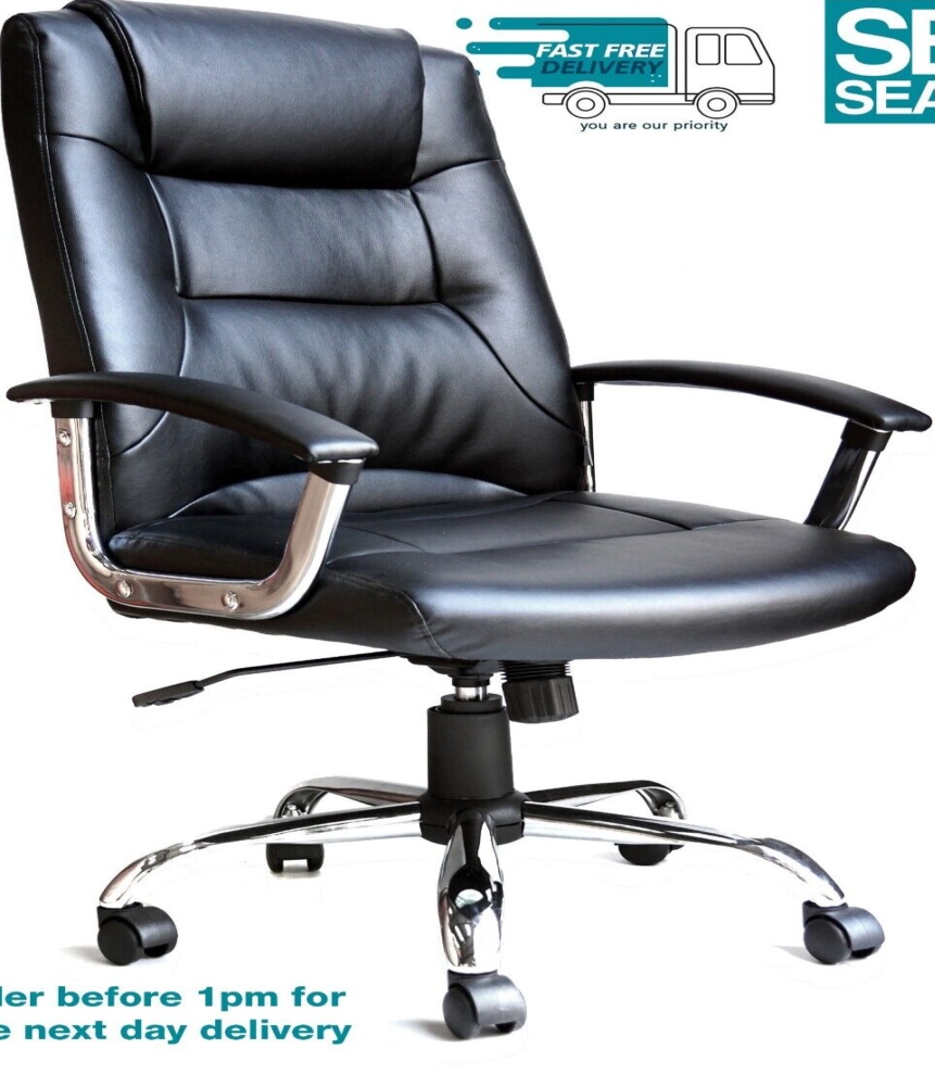 Prague Black Leather Computer Office Chair Executive Desk Swivel with Armrests