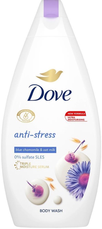 3 x Dove ANTI STRESS Blue Chamomile & Oat Milk Ladies Body Wash 400ml