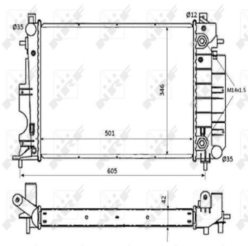 Kühler Motorkühlung Kühlrippen gelötet 501 - 346 mm Alu NRF für u.a. SAAB 9-3 - Bild 3