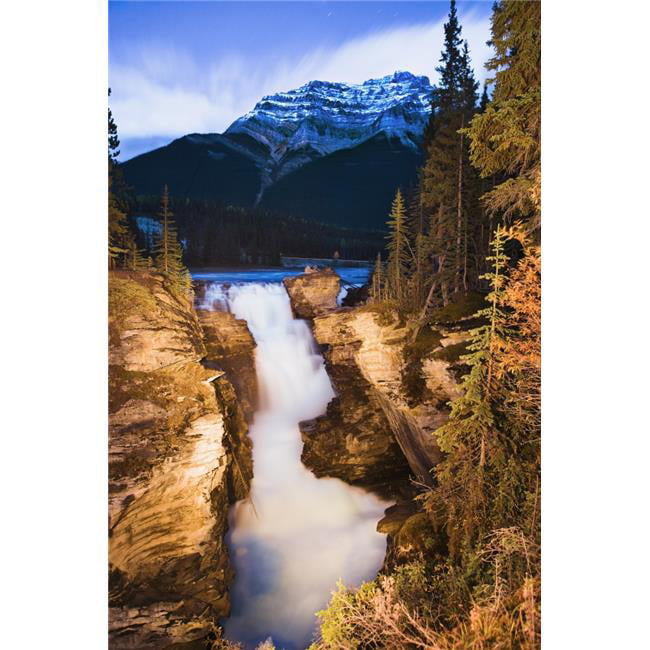 Thinkandplay Artists Choice - Athabasca Falls & Mount Kerkeslin At Dusk Jasper National Park Alberta Poster Print, 22 X 34 - Large Extra Large