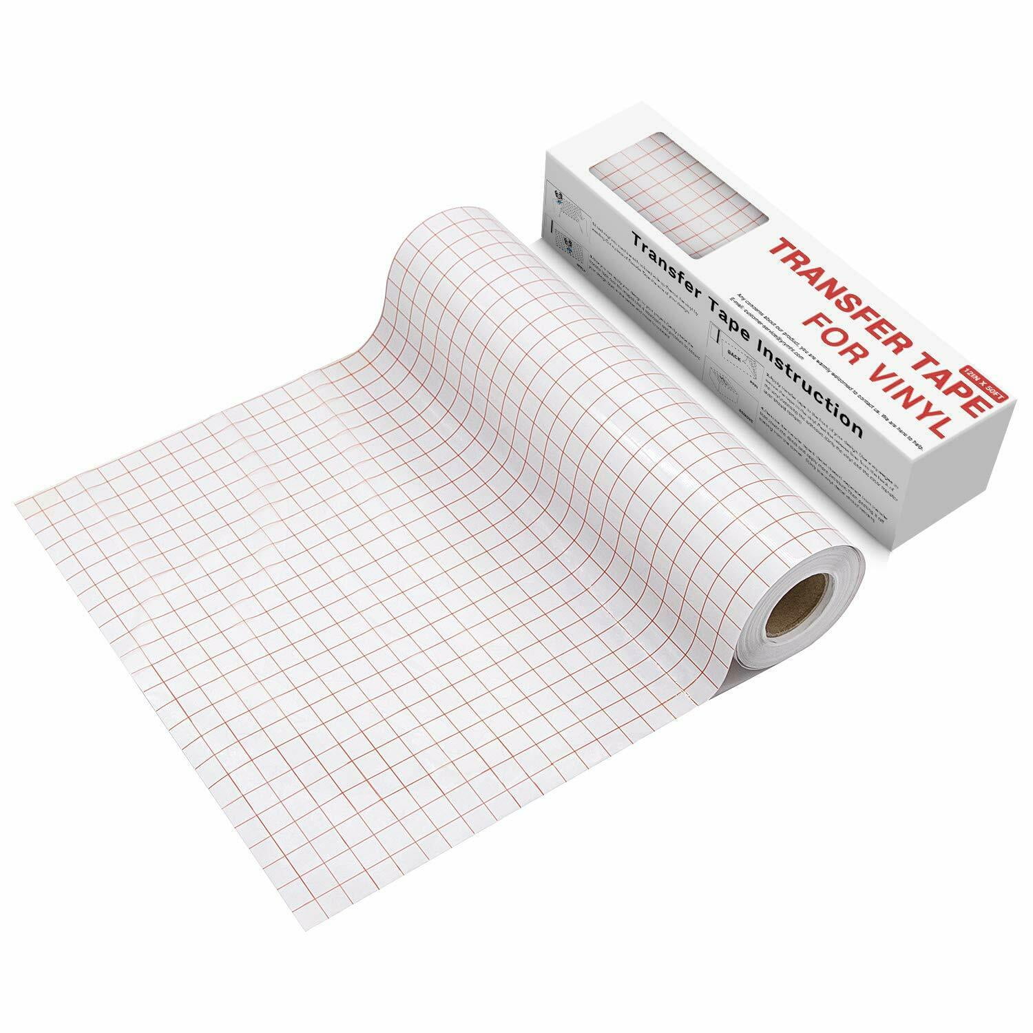12""x50FT Vinyl Transfer Paper Application Tape Roll Red Grid for Adhesive Vinyl