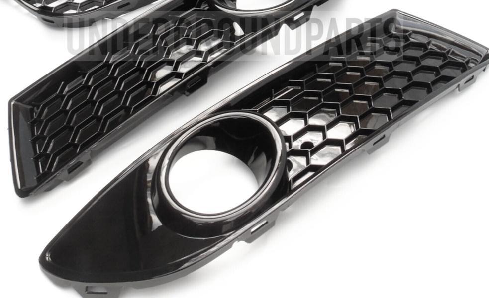 VW POLO GLOSS BLACK HONEYCOMB FRONT BUMPER LOWER GRILLES FOG LIGHT COVERS GTI