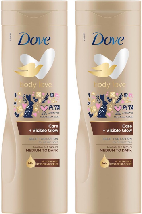 Dove Visible Glow Self-Tan Lotion Nourishing Care For Medium-Dark Skin, 2x400ml