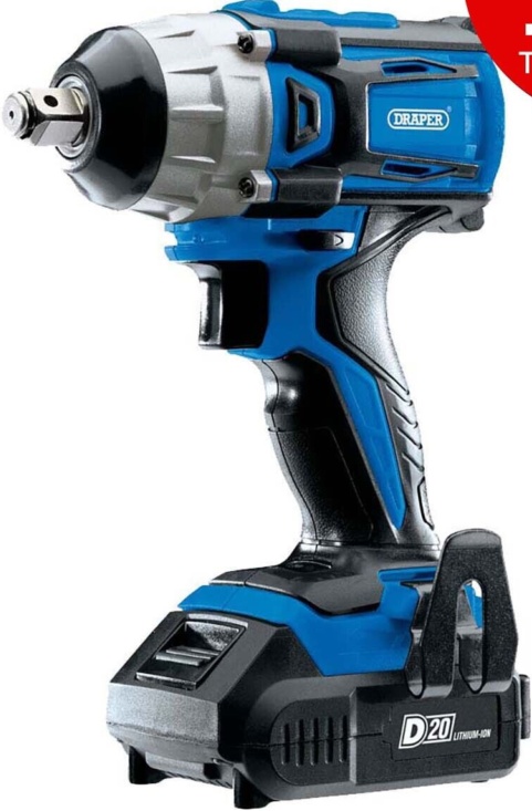 Draper 55343 D20 20V Brushless Impact Wrench 1/2"" Sq Dr 250Nm 2 x 20Ah Batteries