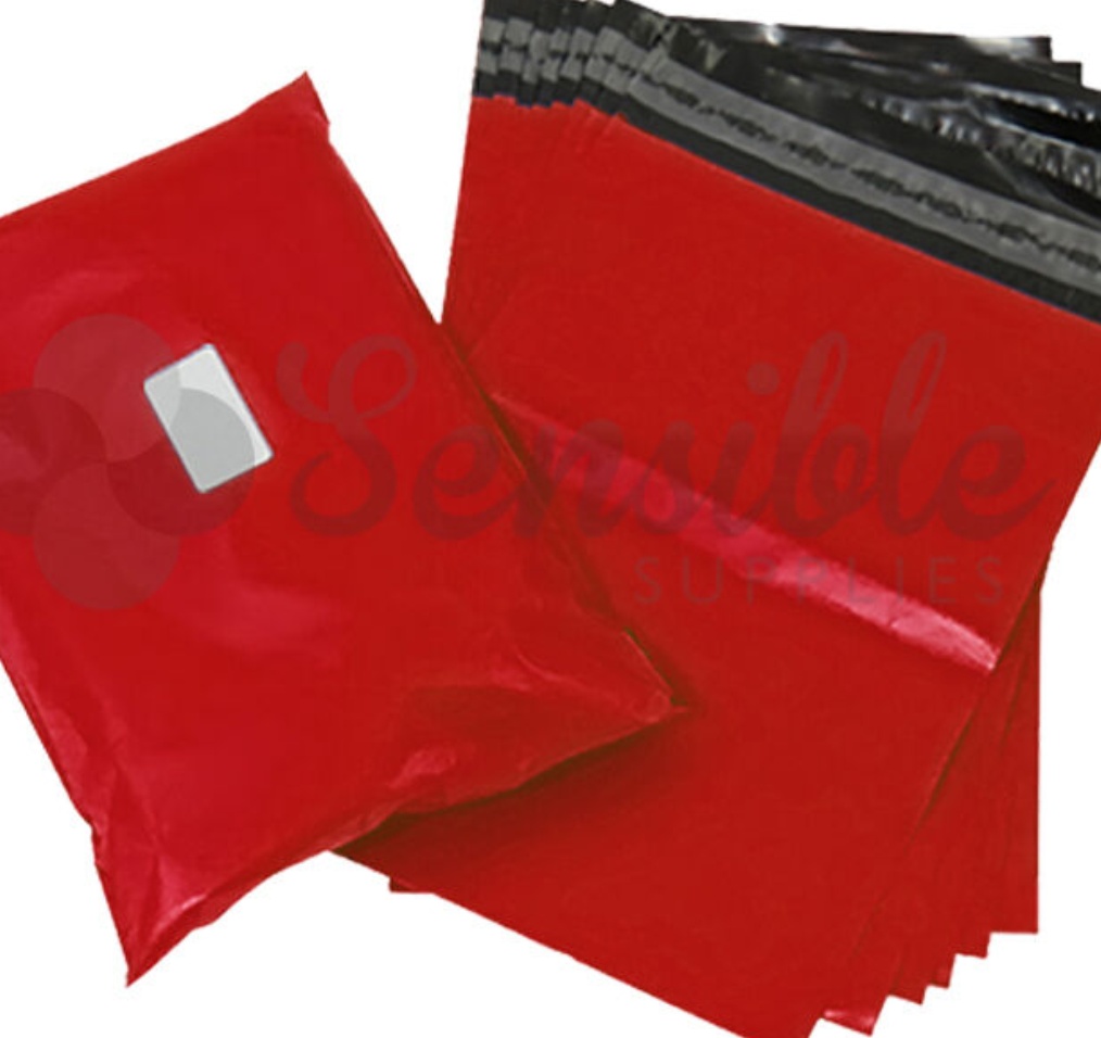 100x RED Mailing Postal Postage Mail Bags 12"" x 16""