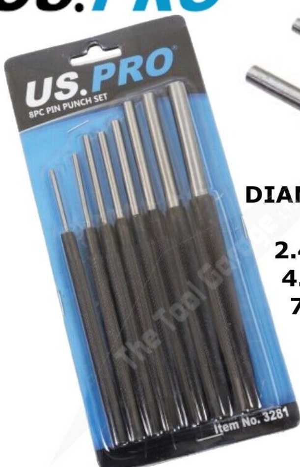 US PRO Tools 8 PC Pin Punch Set Drifting Parallel Punches 2.4mm - 9.5mm 3281