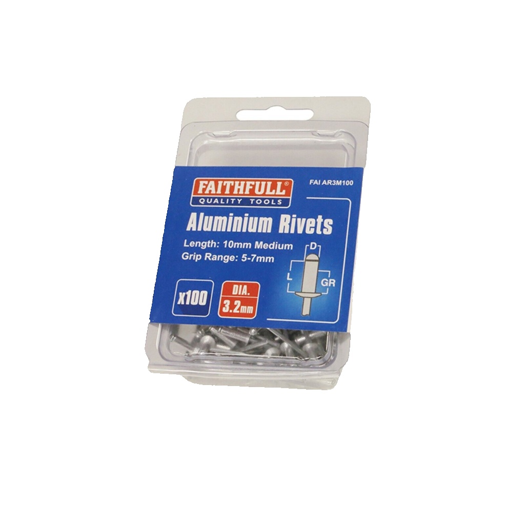Faithfull 3.2mm x 10mm Medium Aluminium Pop / Blind Rivets (Pre-Pack 100)