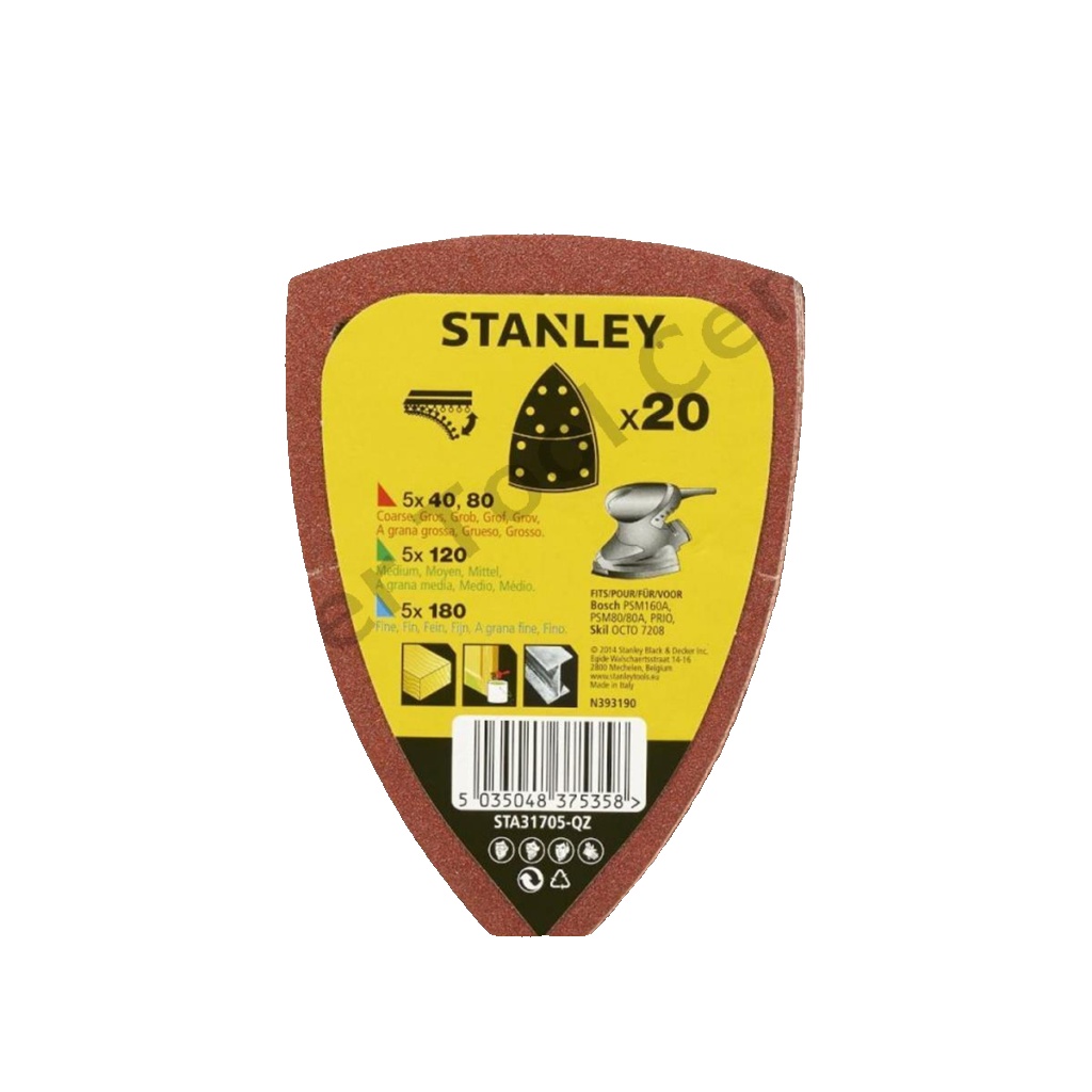 Stanley 20x 40/80/120/180G Sanding Sheets For Bosch Sander Prio & Skil Octo 7208