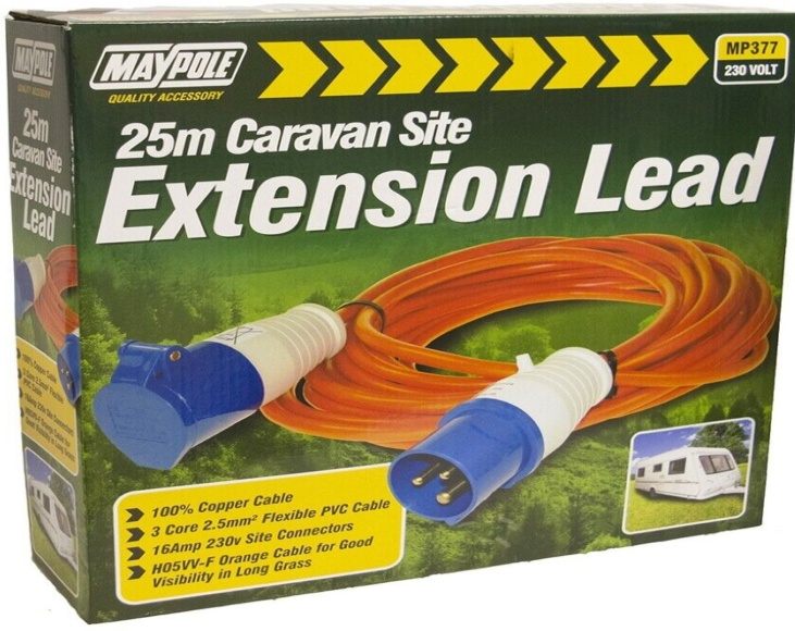 NEW MAYPOLE 25M CARAVAN CAMPING 25 METRE 16A MAINS EXTENSION HOOK UP CABLE LEAD