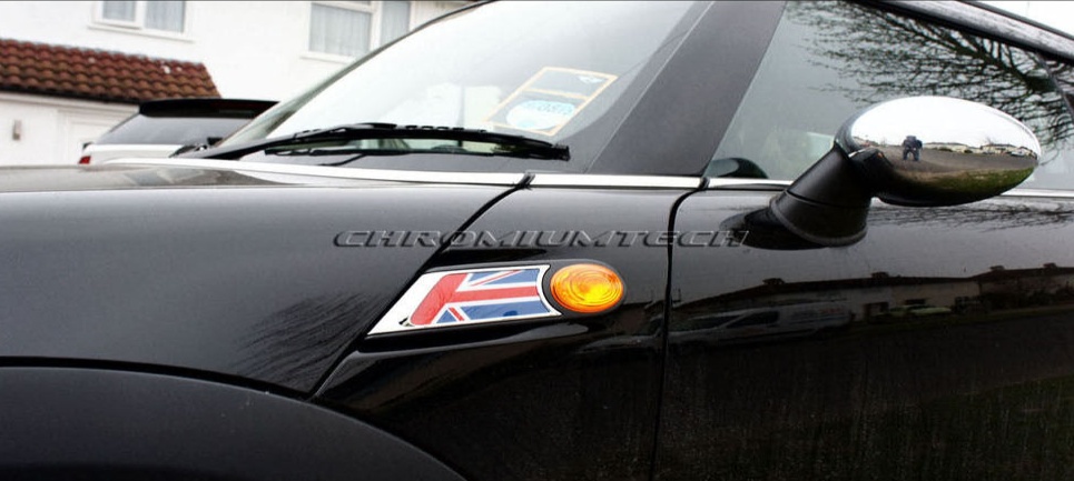 MK2 MINI Cooper/S/ONE R55 R56 R57 R58 R59 Union Jack Chrome Side Lamp Scuttles
