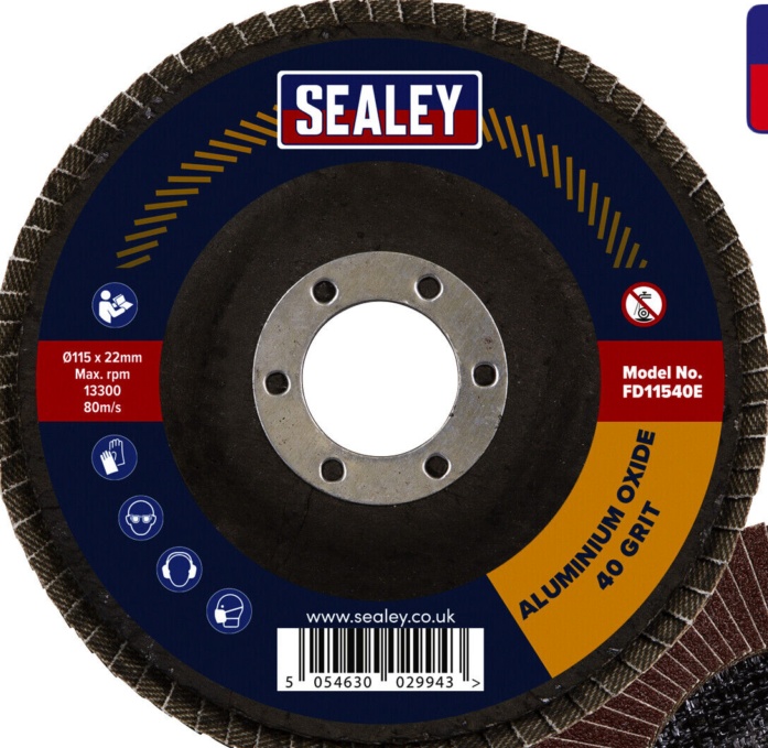 Sealey Flap Disc Aluminium Oxide Ø115mm Ø22mm Bore 40Grit