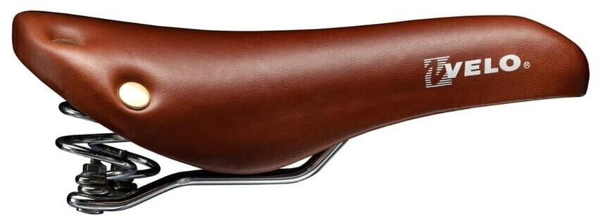 Bike Saddle Singlespeed with Springs Velo VL6067 Brown Leather+Rivets for Bike