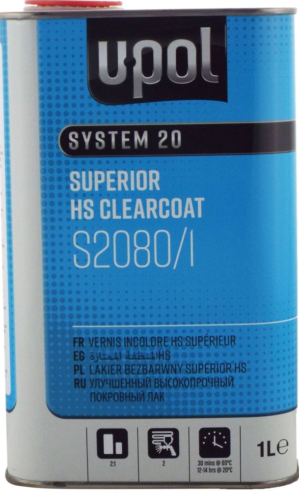 U-Pol S2080/1 2K Lacquer HS Super Crystal Clear Coat 2:1 1 Litre Can Upol
