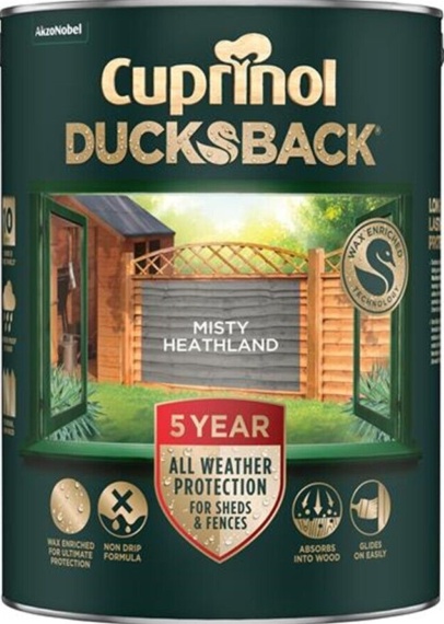 Cuprinol Ducksback 5 Year Waterproof for Sheds & Fences Misty Heathland 5 litre