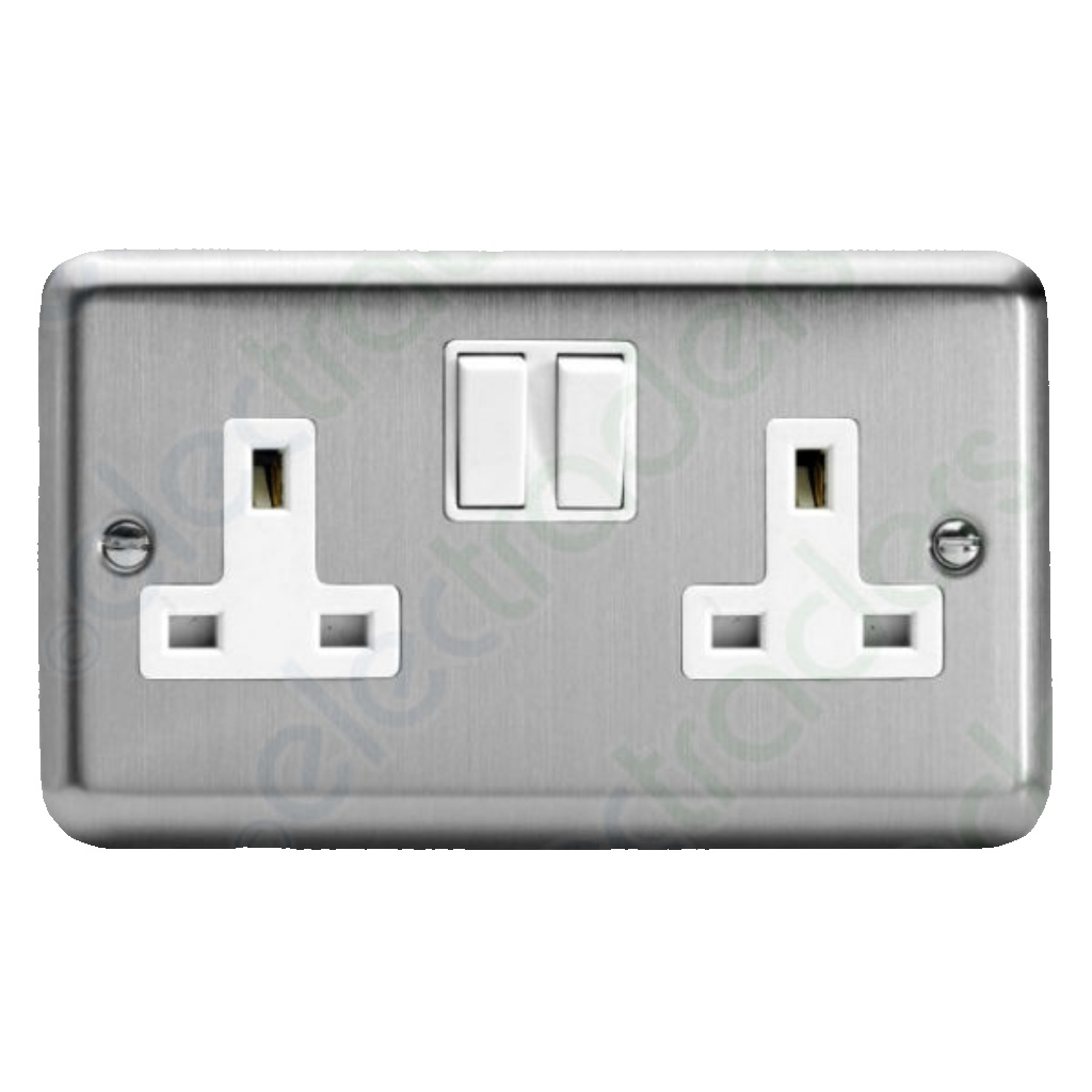 2 x Varilight XS5W 2 Gang Switched Socket DP 13 Amp Matt Chrome (White Inserts)