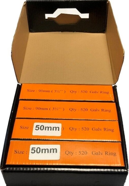 MIXED 2080 x 50mm, 50mm, 90mm, 90mm Galv Ring Framing Nails for DEWALT, Paslode
