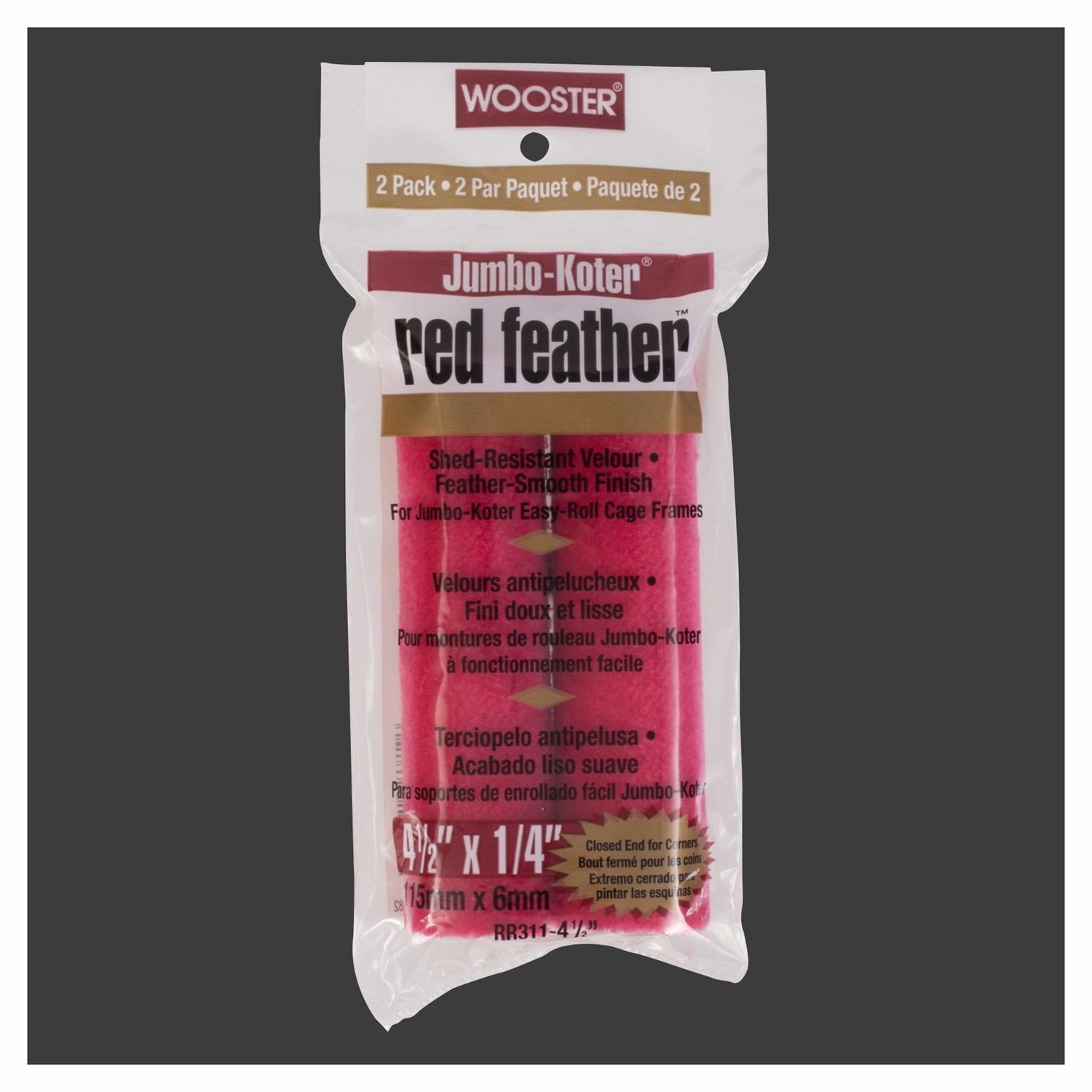 Wooster Jumbo Koter Red Feather 4.5"" Mini Roller Sleeves 1/4"" Nap Very Smooth -