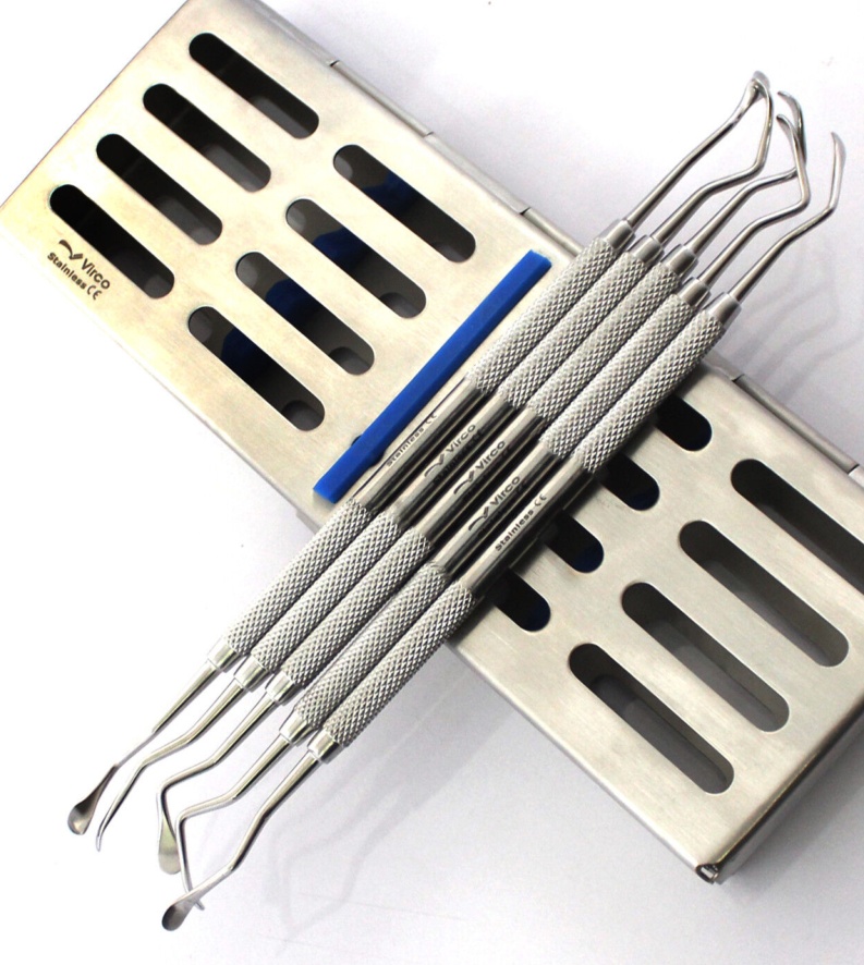 IMPLANT SINUS LIFT ELEVATORS CURETTES WITH STERILIZATION CASSETTE RACK DENTISTRY