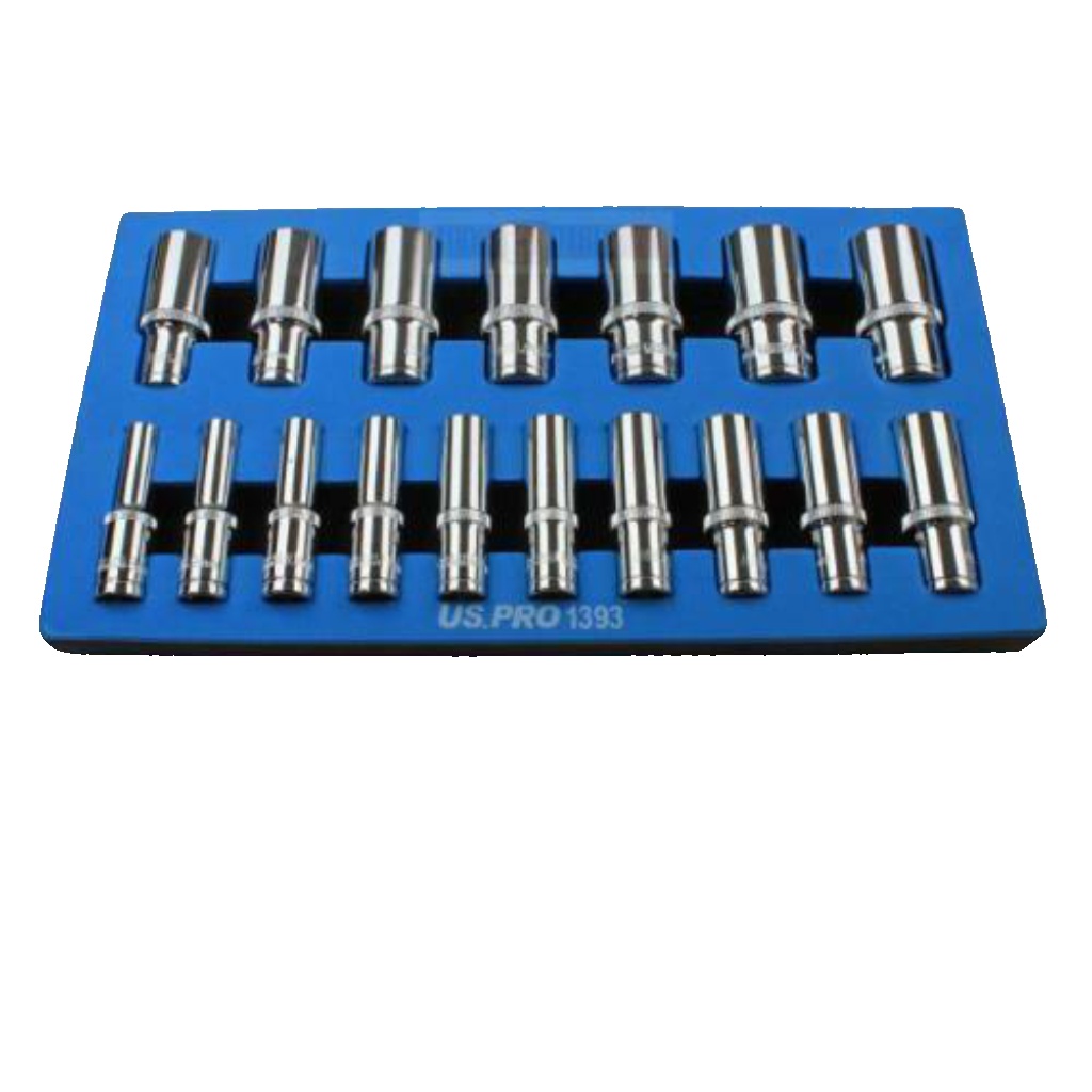US PRO Tools 17pc 3/8 dr Deep Sockets Set, Socket 12 Point 8-24mm NEW 1393