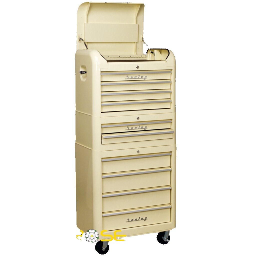Retro Style Topchest, Mid-Box Tool Chest & Rollcab Combination 10 Drawer Cream