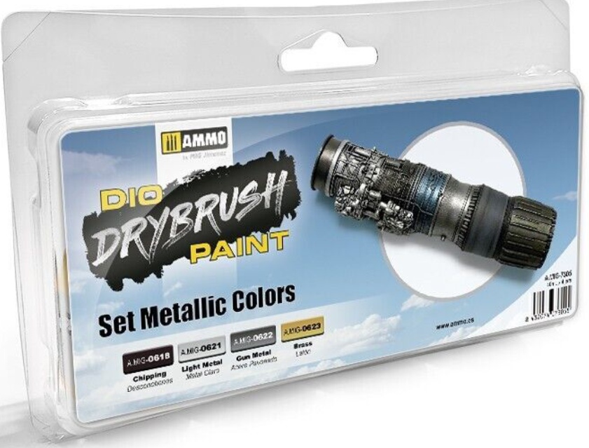 DIO DRYBRUSH Metallic Colours 4Jar 40ml Dio Dry Brush Paint Set AMMO Mig MIG7305