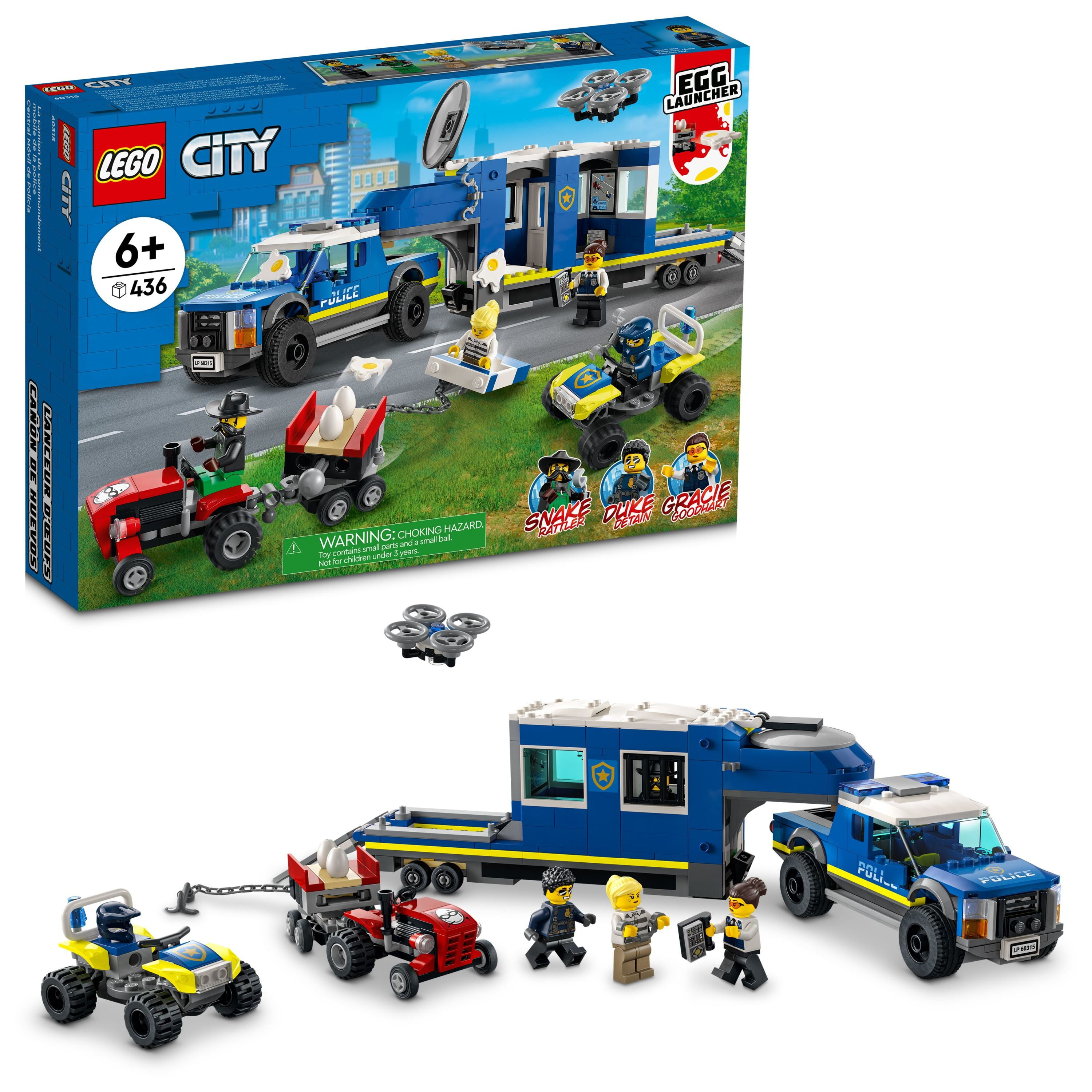 Lego City Police Mobile Command Truck Toy With Prison Trailer Drone
