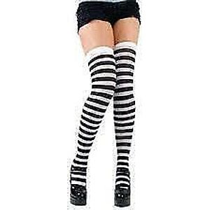 Ladies Black & White Striped Stockings Fancy Dress