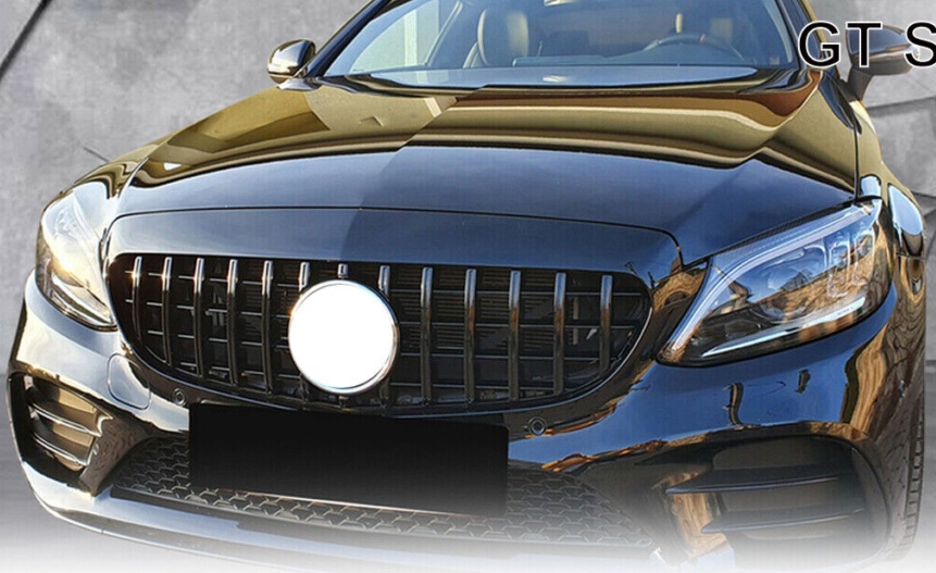 FOR MERCEDES W205 C205 C CLASS GRILLE GRILL AMG GT GTR STYLE 2015-18 GLOSS BLACK
