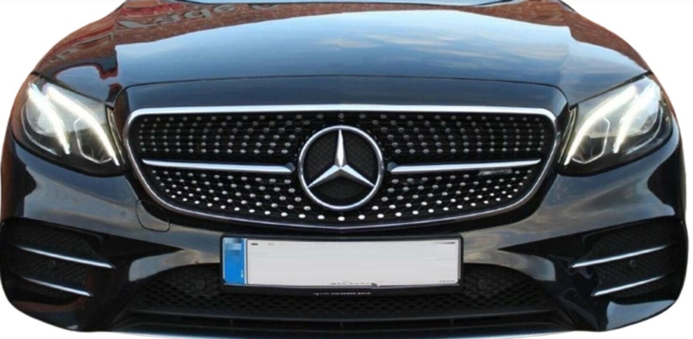 Fits Mercedes E Class W213 S213 C238 A238 2016-2020 Front Bumper Grille Sport Gloss With Chrome Trim & Pins Black 7426938452224 - Image 3