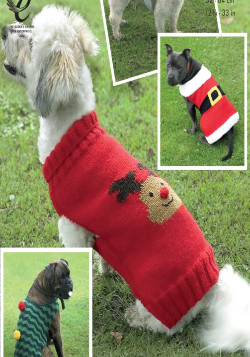 King Cole Double Knitting Pattern Dog Coats Snowman Santa Rudolph Xmas Tree 4115