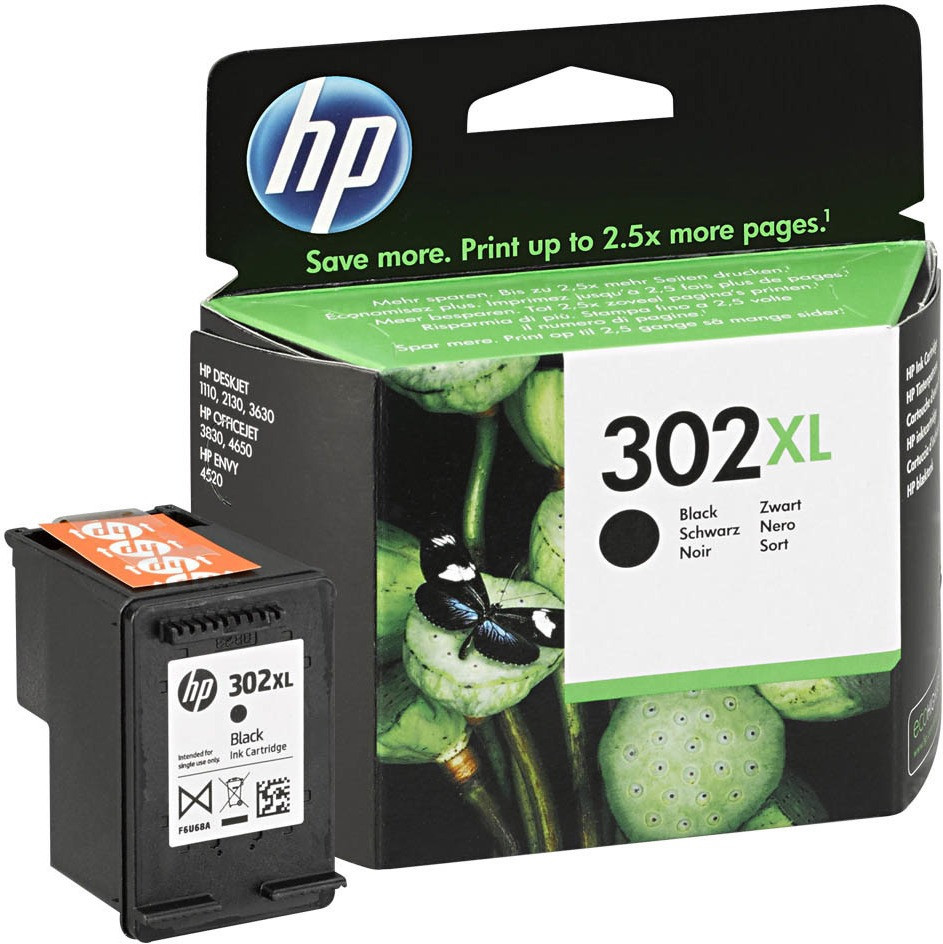 Original HP 302XL Black ink cartridge for Envy 4524 All-in-One Printer - F6U68AE