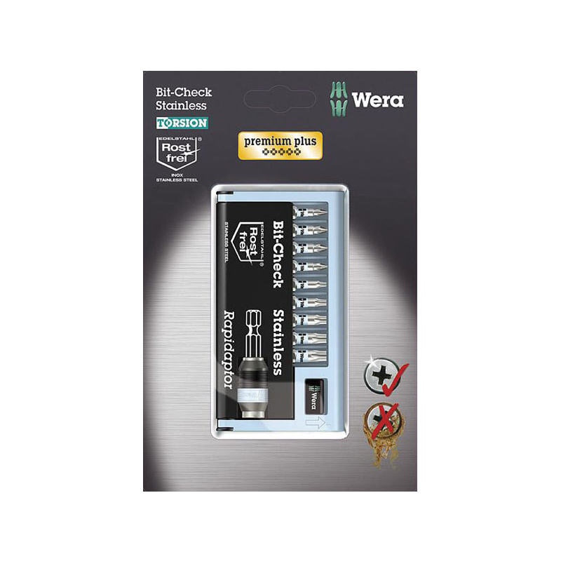Wera Stainless Steel Screwdriver Bits With Bit-Holder PZ PH Torx 10-Piece 073630