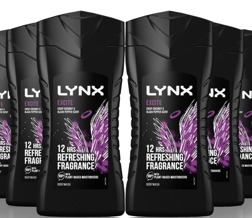Lynx Excite Shower Gel 225ml 6 Pack 3in1 Body Hair Face Wash Mens Fresh