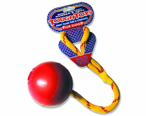 TOUGH TOYS 3.25"" RUBBER BALL ON ROPE INTERACTIVE DOG PUPPY TUG FETCH GAME TT0208